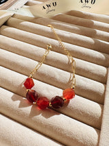 Carnelian 5 Stone Paperclip Chain Bracelet