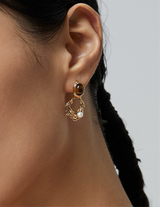 Tiger's Eye Dangle Drop Earrings with Mini Pearl