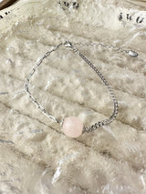 Rose Quartz Half Cuban Half Paperclip Chain Bracelet
