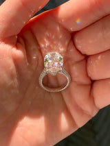 Naomi- Oval Cut Lab Grown Diamond Hidden Halo on Trio Pave Band Engagement Ring