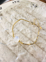 Milky Moonstone Half Cuban Half Paperclip Chain Bracelet