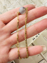 Labradorite Half Cuban Half Paperclip Chain Bracelet