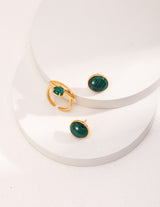 Malachite Classic Round Stud Earrings