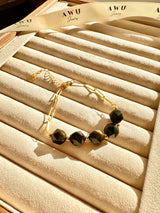 Black Obsidian (Gold Sheen) 5 Stone Paperclip Chain Bracelet