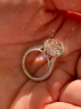 Naomi- Oval Cut Lab Grown Diamond Hidden Halo on Trio Pave Band Engagement Ring