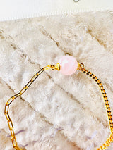Rose Quartz Half Cuban Half Paperclip Chain Bracelet