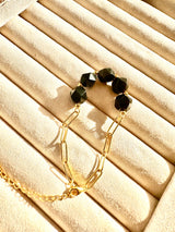 Black Obsidian (Gold Sheen) 5 Stone Paperclip Chain Bracelet