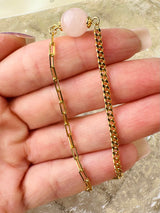 Rose Quartz Half Cuban Half Paperclip Chain Bracelet