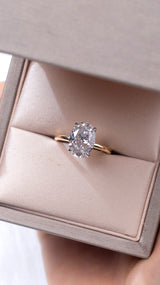Cecilia - Oval Hidden Pave Basket on Plain Band Two Tone Moissanite Engagement Ring
