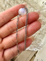 Milky Moonstone Half Cuban Half Paperclip Chain Bracelet