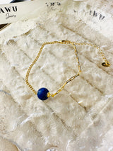 Lapis Lazuli Half Cuban Half Paperclip Chain Bracelet