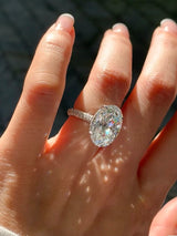 Naomi- Oval Cut Lab Grown Diamond Hidden Halo on Trio Pave Band Engagement Ring