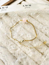 Rose Quartz Half Cuban Half Paperclip Chain Bracelet