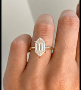 Custom Elongated Hexagon Black Moissanite Engagement Ring