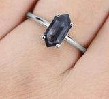 Custom Elongated Hexagon Black Moissanite Engagement Ring
