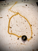 Black Obsidian (Gold Sheen) Half Cuban Half Paperclip Chain Bracelet