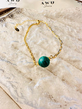 Malachite Half Cuban Half Paperclip Chain Bracelet
