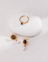 Tiger's Eye Pearl Drop Earrings