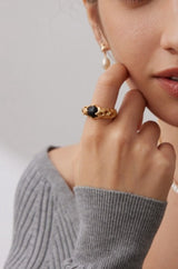 Black Onyx Ornate Open Ring