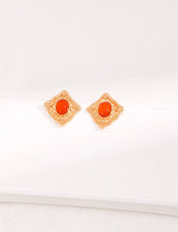 Carnelian Rhombus Stud Earrings