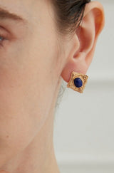 Lapis Lazuli Rhombus Stud Earrings
