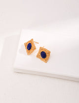 Lapis Lazuli Rhombus Stud Earrings