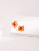 Carnelian Rhombus Stud Earrings