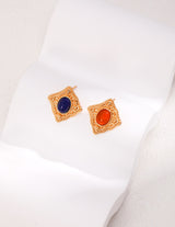 Lapis Lazuli Rhombus Stud Earrings