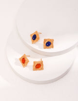 Lapis Lazuli Rhombus Stud Earrings