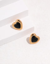 Black Onyx Heart Stud Earrings