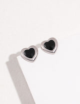 Black Onyx Heart Stud Earrings