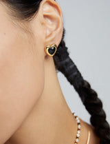 Black Onyx Heart Stud Earrings