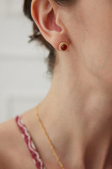 Carnelian Round Vintage Inspired Stud Earrings