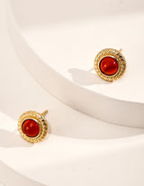 Carnelian Round Vintage Inspired Stud Earrings