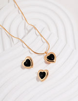 Black Onyx Heart Stud Earrings