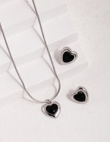 Black Onyx Heart Stud Earrings