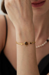 Tiger's Eye on Herringbone Chain Bracelet