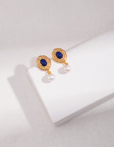 Lapis Lazuli Drop Earrings with Pearl