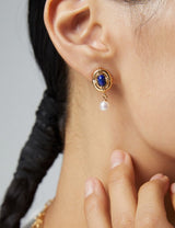 Lapis Lazuli Drop Earrings with Pearl