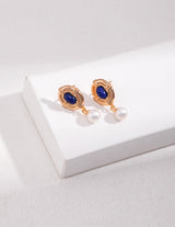Lapis Lazuli Drop Earrings with Pearl