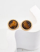 Tiger's Eye Round Vintage Stud Earrings