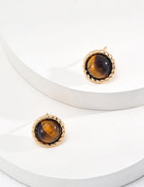 Tiger's Eye Round Vintage Stud Earrings