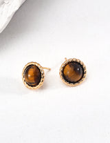 Tiger's Eye Round Vintage Stud Earrings