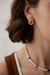 Tiger's Eye Stud Earrings with Mini Pearl