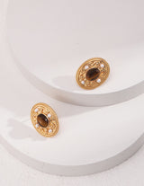 Tiger's Eye Stud Earrings with Mini Pearl