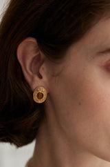 Tiger's Eye Stud Earrings with Mini Pearl