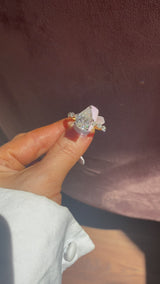 Pear Petal Prongs on Pear Side Stone Band Moissanite Engagement Ring