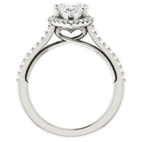 Heart Halo on Pave Band Moissanite Engagement Ring