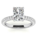 Radiant Hidden Basket Trio Pave Band Moissanite Engagement Ring