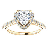 Heart Halo on Pave Band Moissanite Engagement Ring
